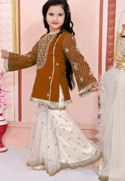 Embroidered Cotton Silk Pakistani Suit in Brown