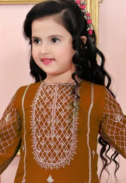 Embroidered Cotton Silk Pakistani Suit in Brown