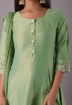 Embroidered Cotton Silk Pakistani Suit in Light Green