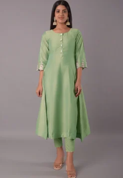 Embroidered Cotton Silk Pakistani Suit in Light Green