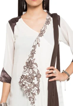 Embroidered Cotton Silk Pakistani Suit in Off White