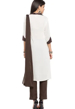 Embroidered Cotton Silk Pakistani Suit in Off White
