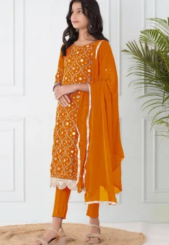 Embroidered Cotton Silk Pakistani Suit in Orange