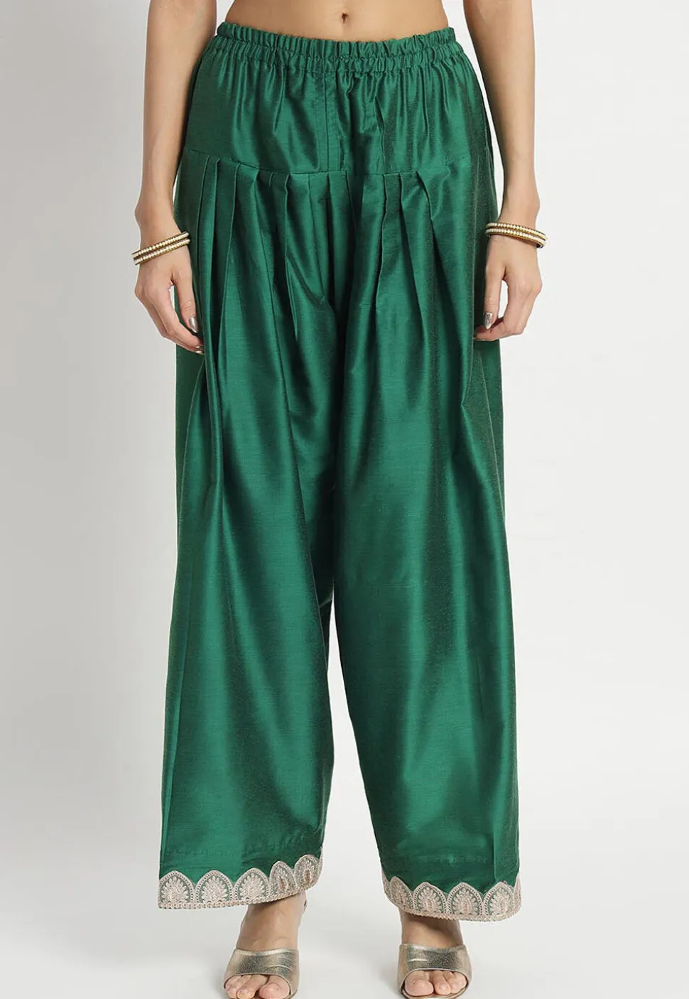 Embroidered Cotton Silk Staight Kurta Set in Dark Green