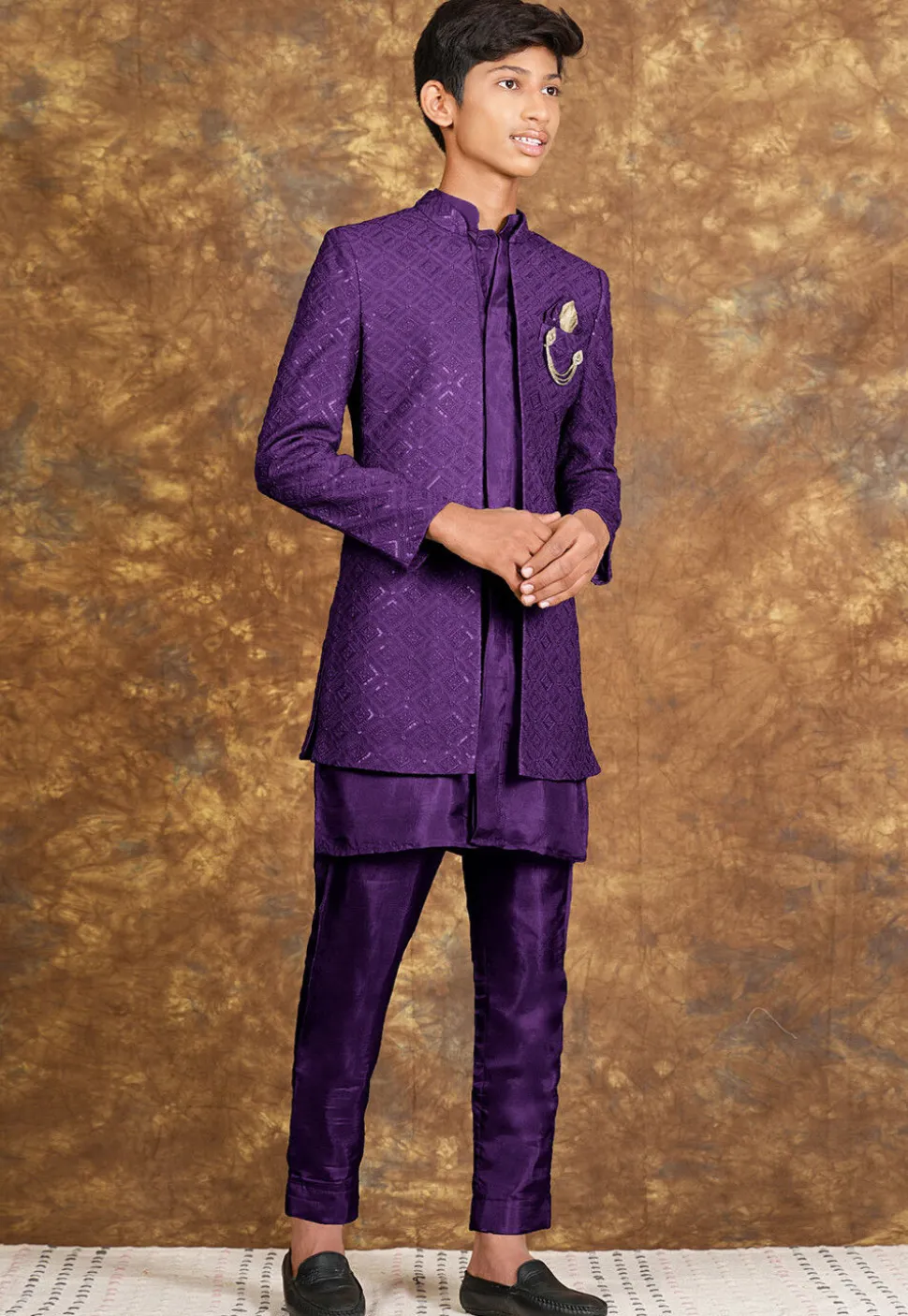 Embroidered Cotton Silk Sherwani in Purple