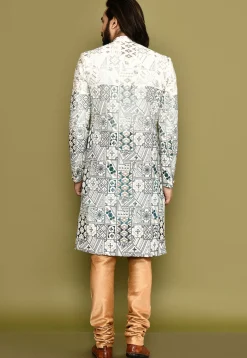 Embroidered Cotton Silk Sherwani in White
