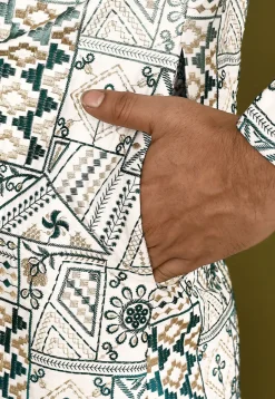 Embroidered Cotton Silk Sherwani in White