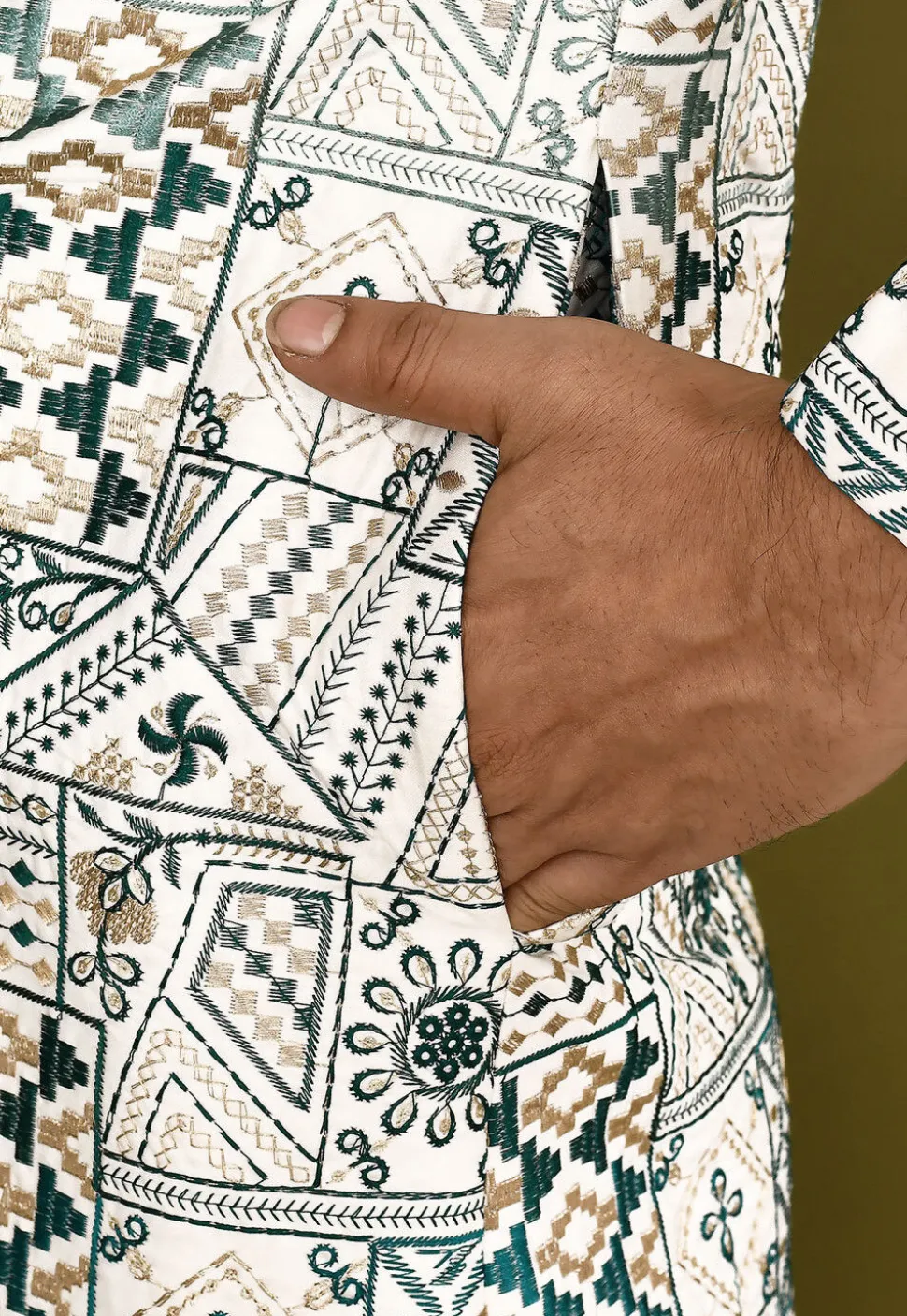 Embroidered Cotton Silk Sherwani in White