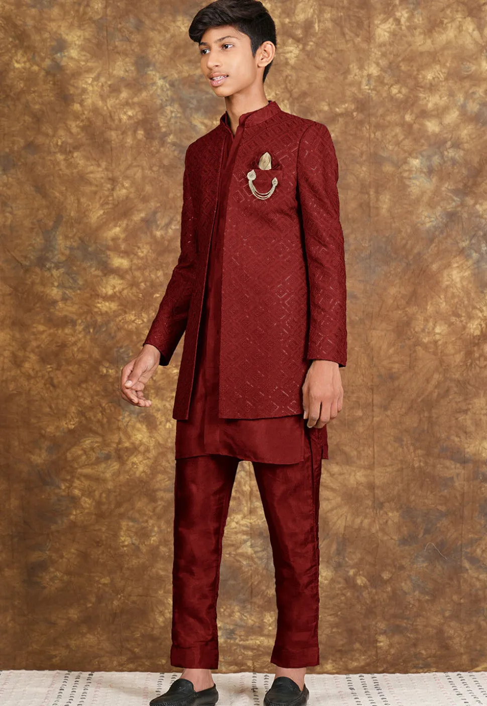 Embroidered Cotton Silk Sherwani in Maroon