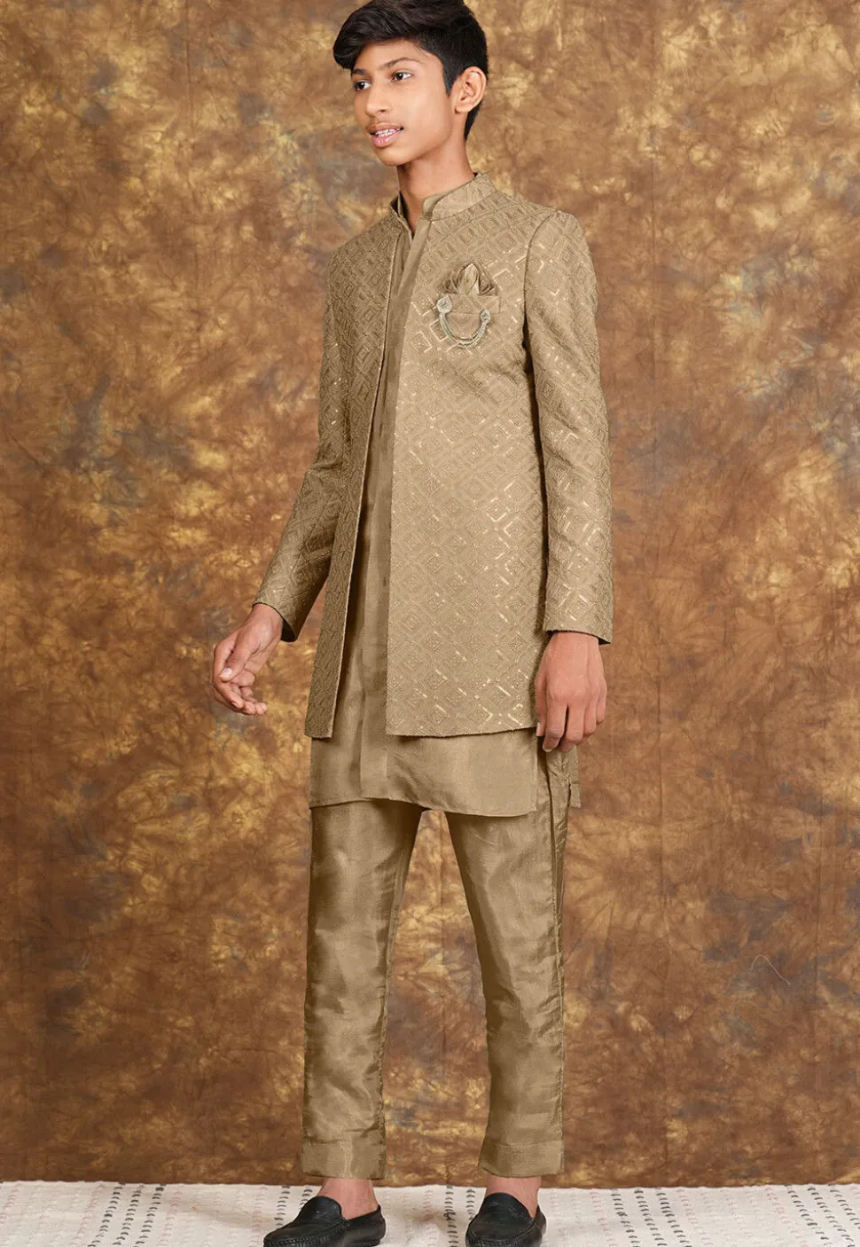 Embroidered Cotton Silk Sherwani in Beige