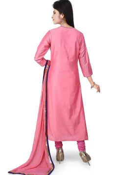 Embroidered Cotton Silk Straight Suit in Pink