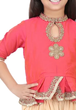 Embroidered Cotton Silk Top with Dhoti Pant in Orange and Pink