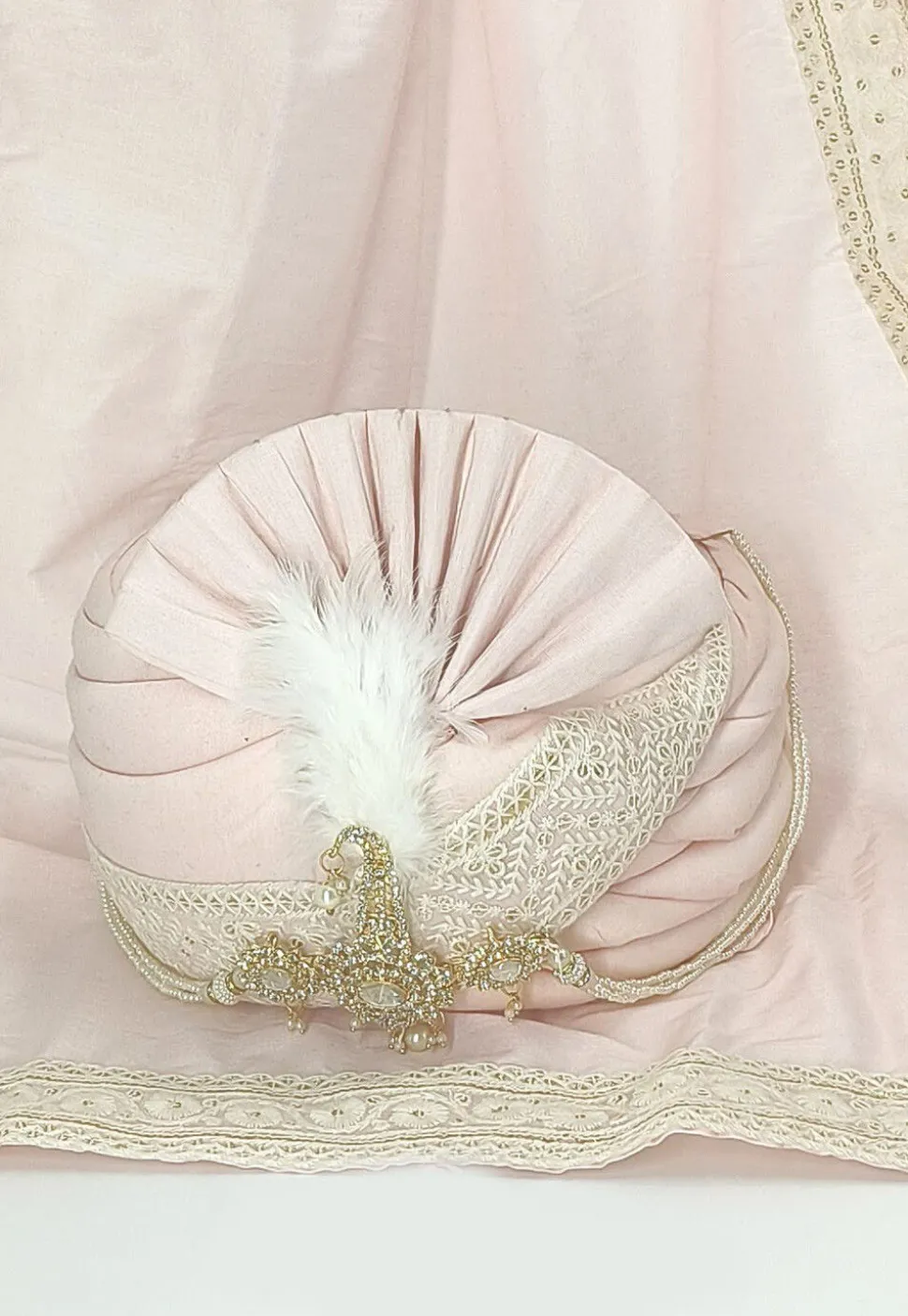 Embroidered Cotton Silk Turban in Pink