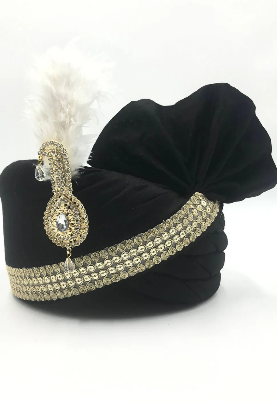 Embroidered Cotton Silk Turban in Black