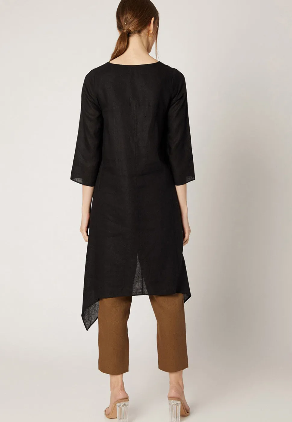 Embroidered Cotton Slub Kurta with Pant in Black