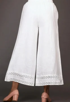 Embroidered Cotton Slub Palazzo in White