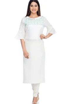 Embroidered Cotton Straight Kurta in White