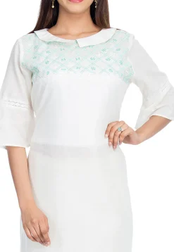 Embroidered Cotton Straight Kurta in White