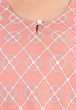 Embroidered Cotton Straight Kurta Set in Peach