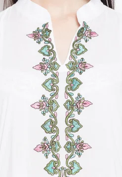 Embroidered Cotton Straight Kurta in Off White