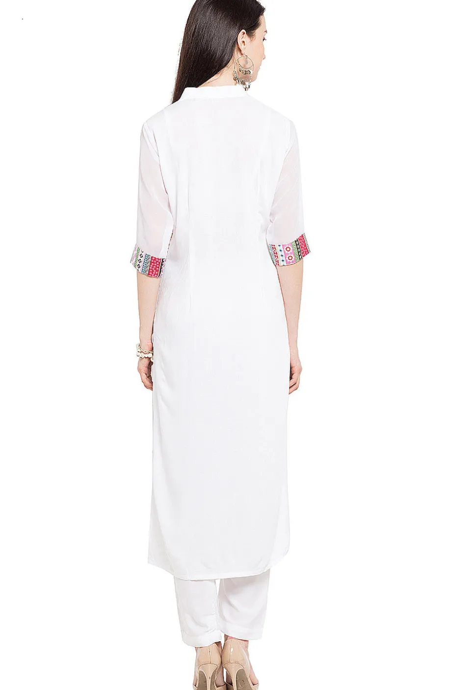 Embroidered Cotton Straight Kurta in Off White