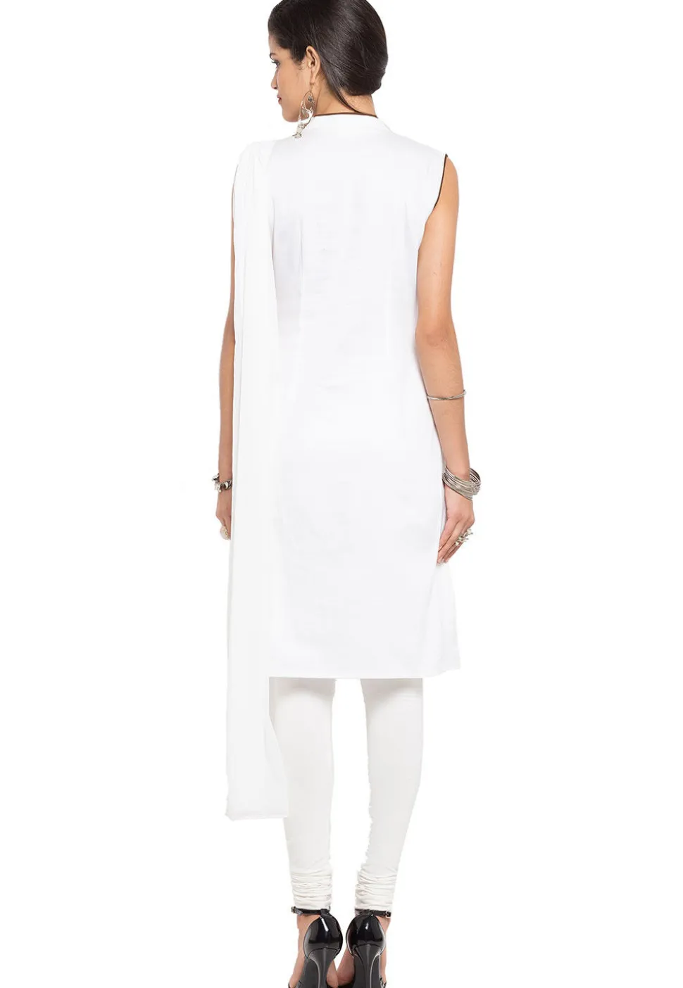 Embroidered Cotton Straight Suit in Off White