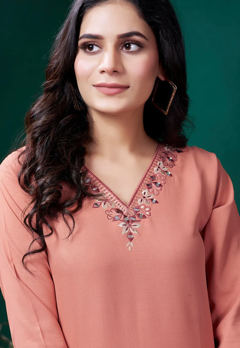 Embroidered Cotton Straight Kurta Set in Orange
