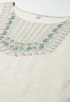 Embroidered Cotton Straight Kurta in Off White