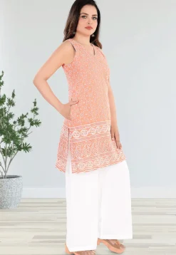 Embroidered Cotton Straight Kurta Set in Peach