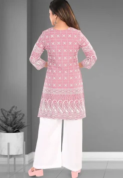 Embroidered Cotton Straight Kurta Set in Pink