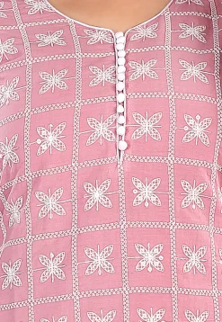 Embroidered Cotton Straight Kurta Set in Pink