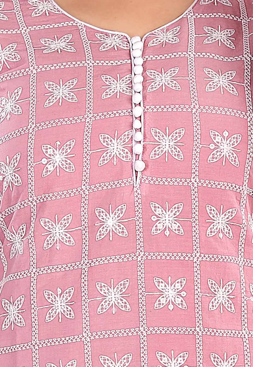 Embroidered Cotton Straight Kurta Set in Pink