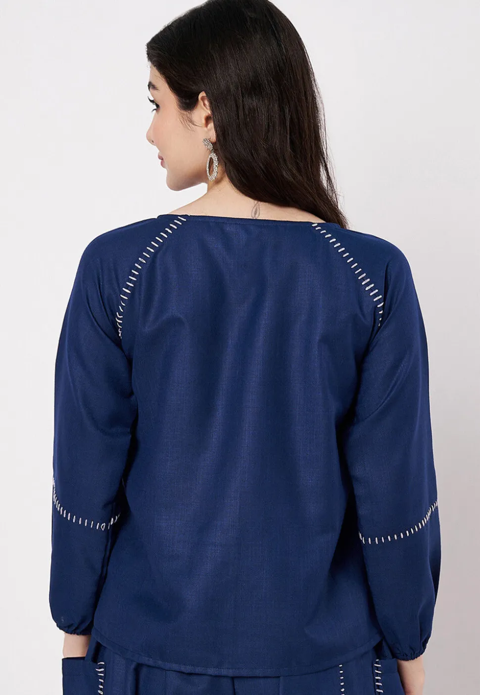 Embroidered Cotton Top in Navy Blue