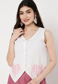 Embroidered Cotton Top in Off White