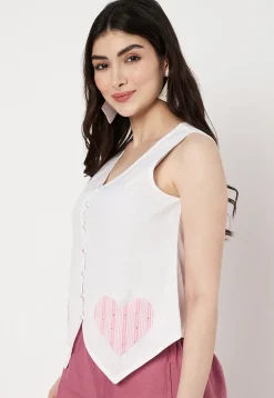 Embroidered Cotton Top in Off White