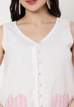 Embroidered Cotton Top in Off White