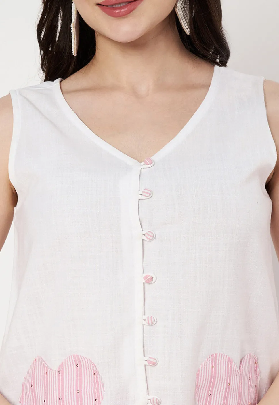 Embroidered Cotton Top in Off White
