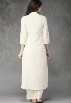 Embroidered Cotton Viscose Pakistani Suit in Off White
