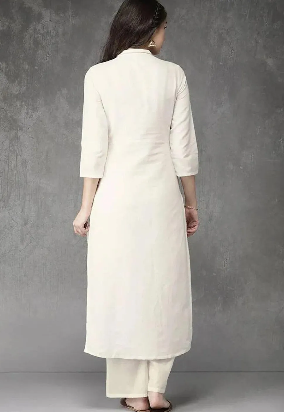 Embroidered Cotton Viscose Pakistani Suit in Off White