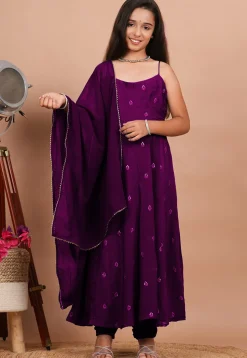Embroidered Crepe Anarkali Suit in Purple