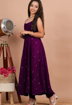 Embroidered Crepe Anarkali Suit in Purple