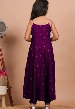 Embroidered Crepe Anarkali Suit in Purple