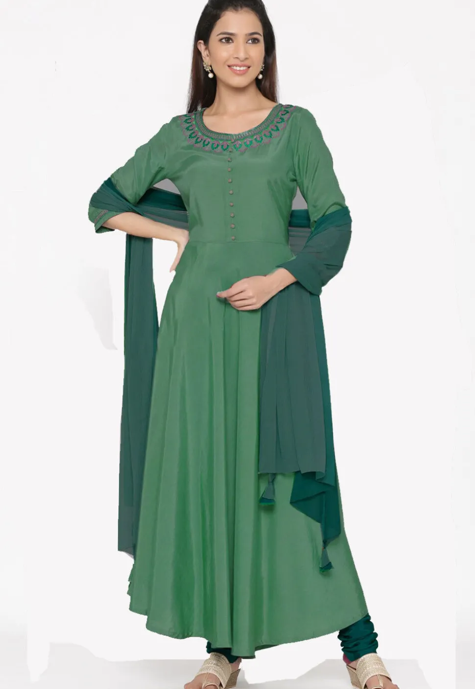 Embroidered Crepe Anarkali Suit in Sky Blue