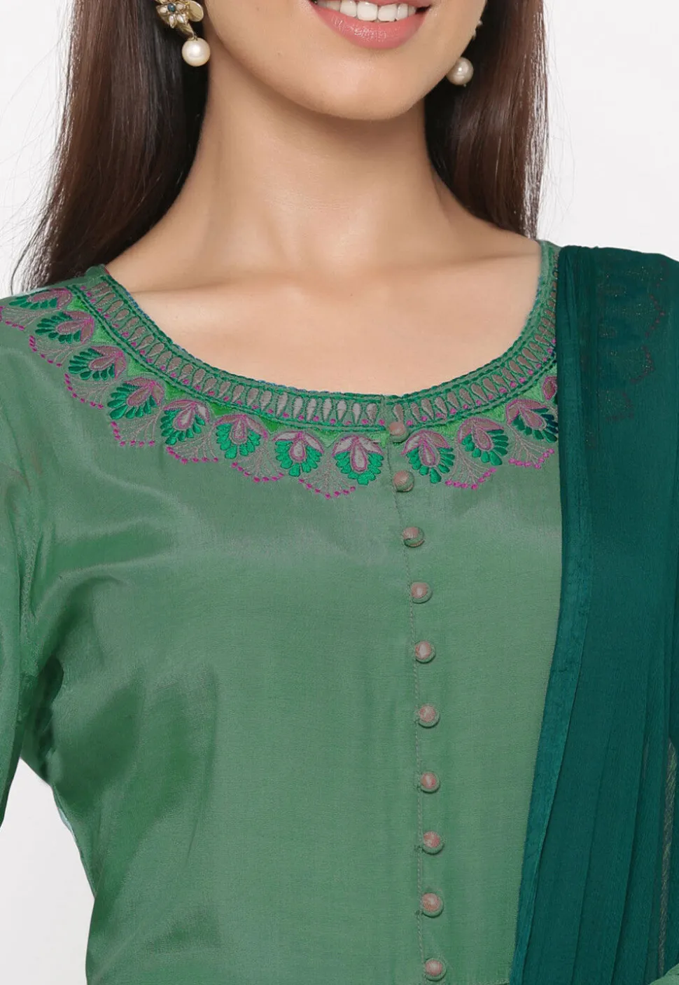 Embroidered Crepe Anarkali Suit in Sky Blue