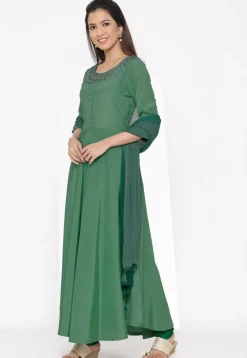 Embroidered Crepe Anarkali Suit in Sky Blue