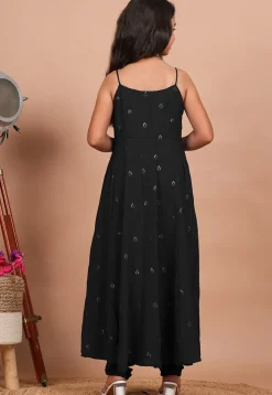 Embroidered Crepe Anarkali Kurta Set in Black