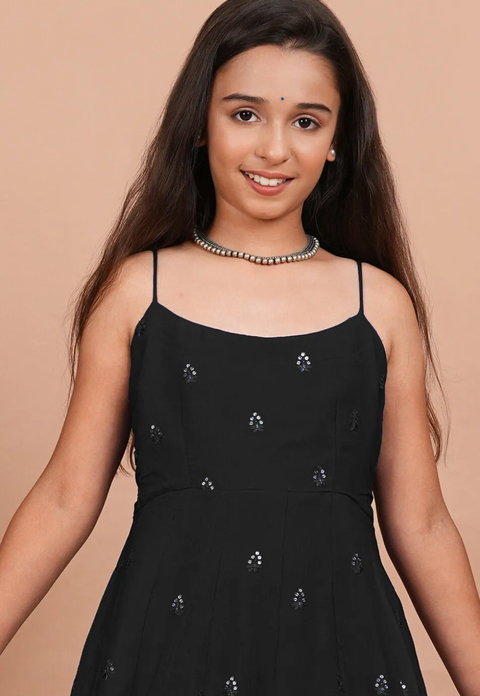 Embroidered Crepe Anarkali Kurta Set in Black