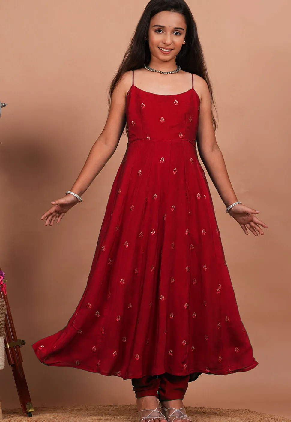 Embroidered Crepe Anarkali Suit in Maroon