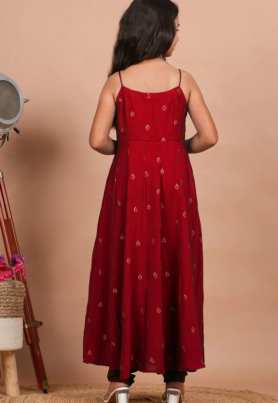 Embroidered Crepe Anarkali Suit in Maroon