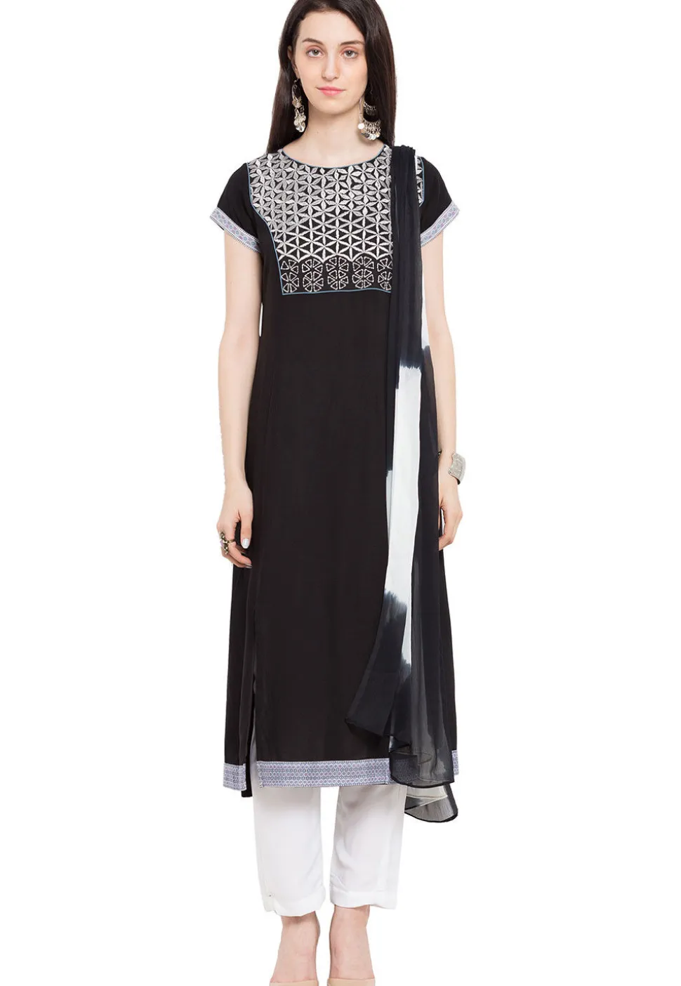 Embroidered Crepe Pakistani Suit in Black